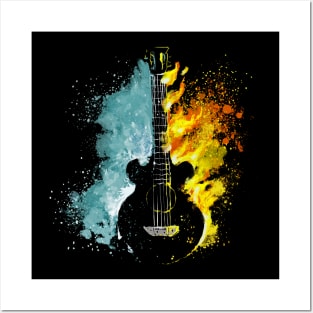 Guitar With Fire And Water Posters and Art